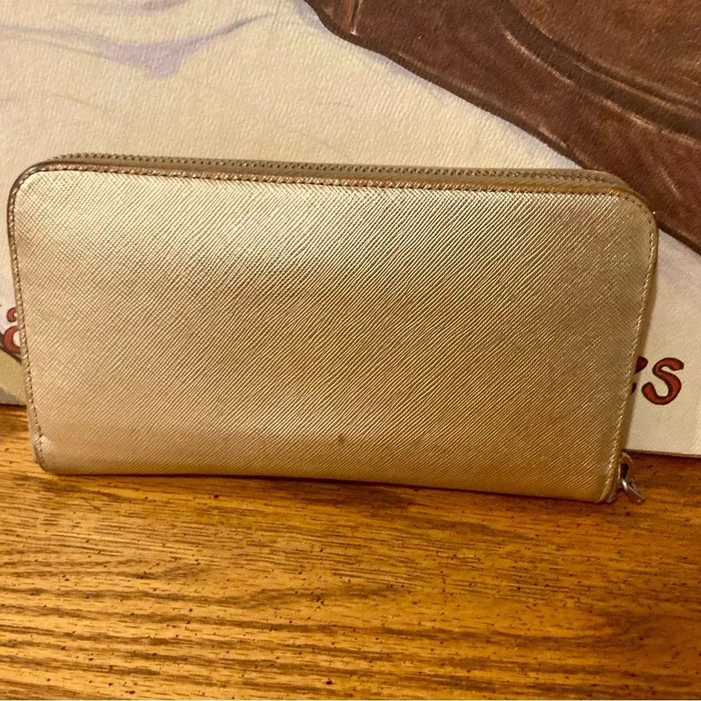 PRADA Vintage Saffiano Leather Zip Around Long Wallet - Gold